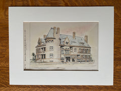 E J Barney House, Dayton, OH, 1889, S S Beman, Original Hand Colored -
