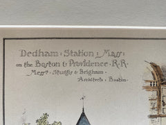 Dedham Station, Boston & Providence RR, MA, 1885, Hand Colored, Original -
