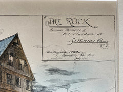 Dr C T Gardner House, The Rock, Sakonnet Point, RI, 1886, Hand Colored, Original -