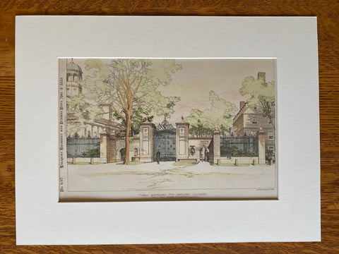 Gateway, Harvard College, Cambridge, MA, 1889, Hand Colored, Original -