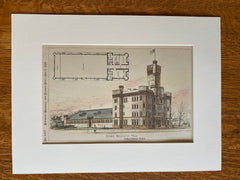 Armory, Worcester, MA, 1889, Fuller & Delano, Hand Colored, Original -
