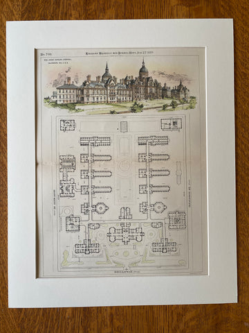Johns Hopkins Hospital, Baltimore, MD, 1889, Cabot & Chandler, Hand Colored Original -
