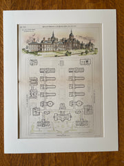 Johns Hopkins Hospital, Baltimore, MD, 1889, Cabot & Chandler, Hand Colored Original -