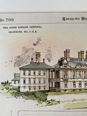 Johns Hopkins Hospital, Baltimore, MD, 1889, Cabot & Chandler, Hand Colored Original -