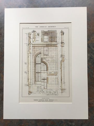 Marine National Bank, Buffalo, NY, 1914, Green & Wicks, Hand Colored Original *