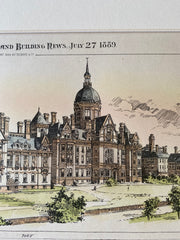 Johns Hopkins Hospital, Baltimore, MD, 1889, Cabot & Chandler, Hand Colored Original -