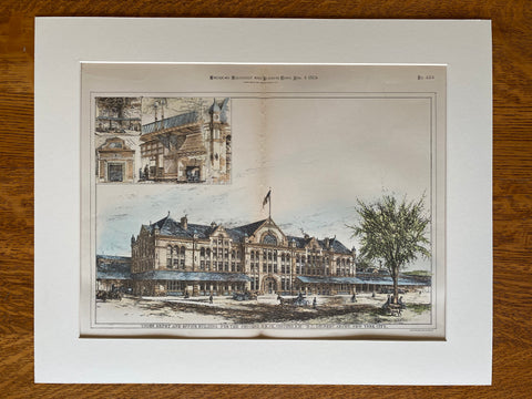 Union Depot, Concord Railroad, NH, 1885, B L Gilbert, Hand Colored Original -