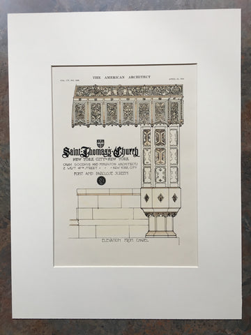 All Saints Cathedral, Font, Halifax, Nova Scotia, 1914, Hand Colored Original *