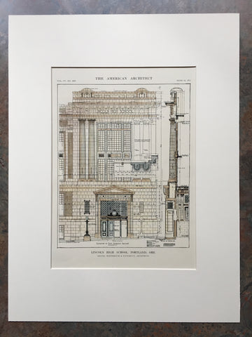Lincoln High School, Main Entrance, Portland, OR, 1914, Hand Colored Original *