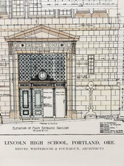 Lincoln High School, Main Entrance, Portland, OR, 1914, Hand Colored Original *