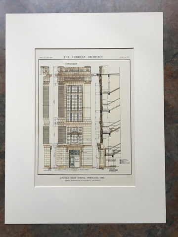 Lincoln High School, Portland, OR, 1914, Hand Colored Original *