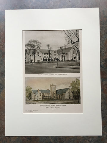 University Baptist Church, Minneapolis, MN, 1924, Hand Colored Original *