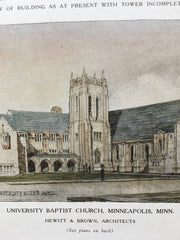 University Baptist Church, Minneapolis, MN, 1924, Hand Colored Original *