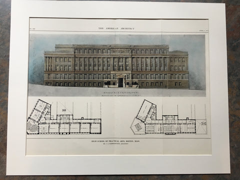 High School of Practical Arts, Boston, MA, 1914, Hand Colored Original *