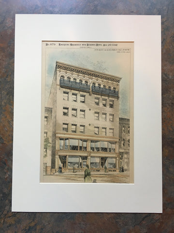 Stores, Columbus Avenue, Boston, MA, 1892, John A Fox, Original Hand Colored *