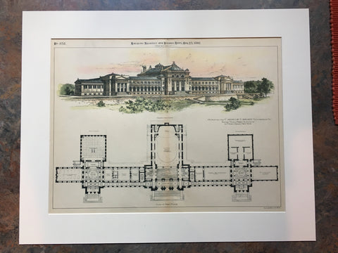 Carnegie Library, Pittsburgh, PA, 1892, Original Hand Colored *