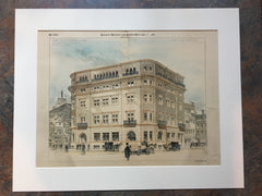 Exchange Club, Milk & Batterymarch Sts., Boston, MA, 1892, Original Hand Colored *