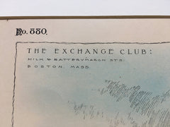 Exchange Club, Milk & Batterymarch Sts., Boston, MA, 1892, Original Hand Colored *