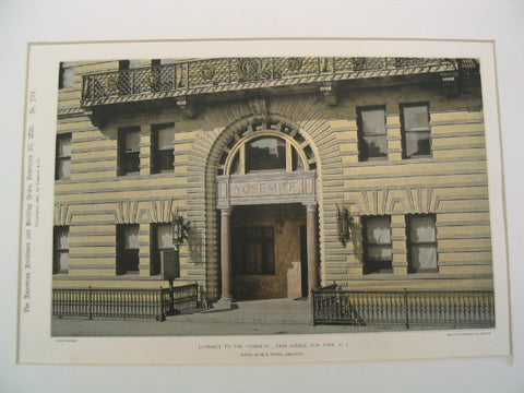 Entrance to the Yosemite on Park Avenue, New York, NY, 1891, McKim, Mead & White