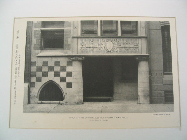 Entrance to the University Club, Walnut Street, Philadelphia, PA, 1891, Wilson Eyre, Jr.