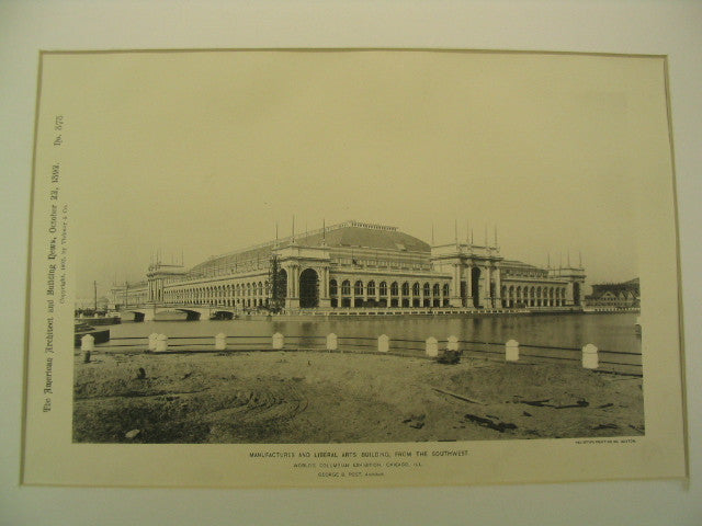 Manufactures and Liberal Arts Building at the World's Columbian Exhibition, Chicago, IL, 1892, George B. Post