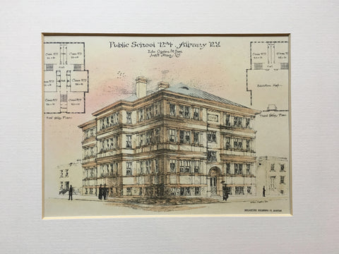 Public School No. 4, Albany, NY, 1892, Ogden & Son, Original Hand Colored, Hand Colored Original *
