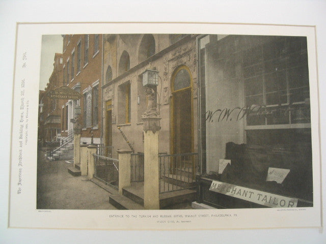 Entrance to the Turkish and Russian Baths on Walnut Street, Philadelphia, PA, 1891, Wilson Eyre