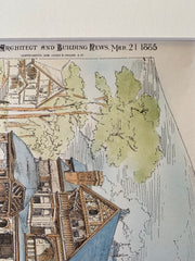 Study for a House at Brookline, MA, 1885, W G Preston, Original Hand Colored -