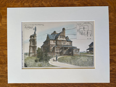 E H Harriman House, Wave Crest Park, Far Rockaway, NY, Original Hand Colored -