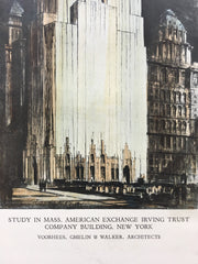 American Exchange Irving Trust, NY, 1929, Voorhees, et al, Hand Colored Original *