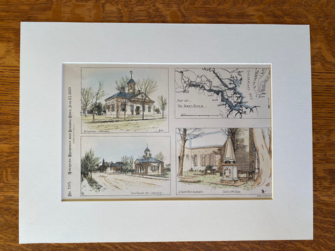 Court House, Map of James River, Williamsburg, VA, 1889, Original Hand Colored -