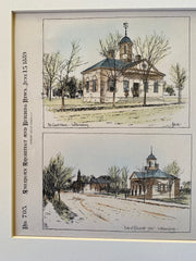 Court House, Map of James River, Williamsburg, VA, 1889, Original Hand Colored -