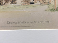 Rathbun Residence, Bethlehem, PA, 1892, G T Pearson, Hand Colored Original *