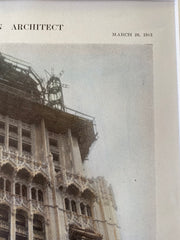 Woolworth Building, NY, 1913, Cass Gilbert, Original Hand Colored -