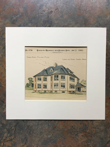 School House, Melrose, MA, 1892, Loring & Phipps, Hand Colored Original *