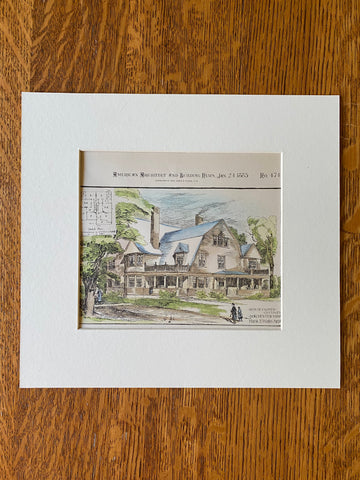 Cottages, Dorchester, MA, 1885, Frank E Wallis, Hand Colored Original -