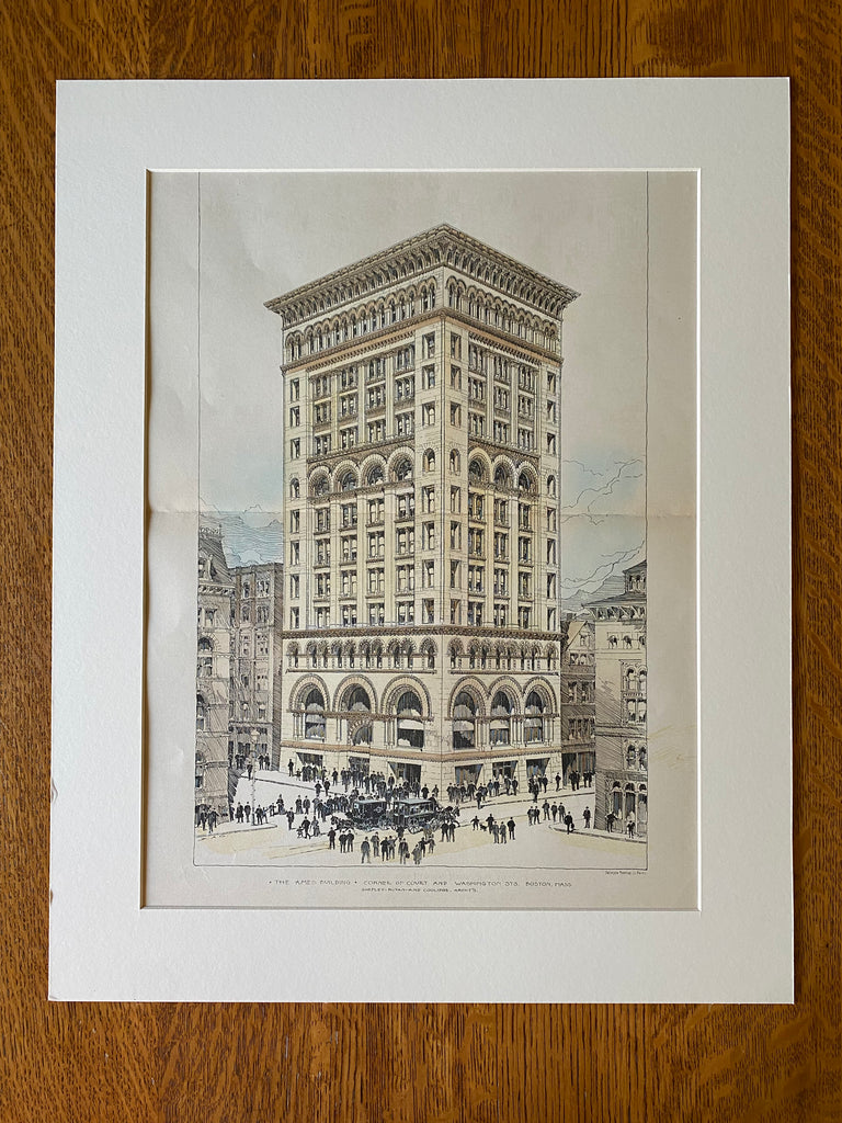 Ames Building, Court & Washington, Boston, MA, 1889, Hand Colored Original -