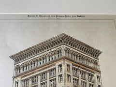 Ames Building, Court & Washington, Boston, MA, 1889, Hand Colored Original -