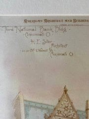 Third National Bank, Cincinnati, OH, 1889, H E Siter, Hand Colored Original -