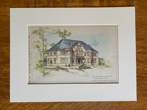 Williams Institute, New London, CT, 1889, Shepley et al, Hand Colored Original -