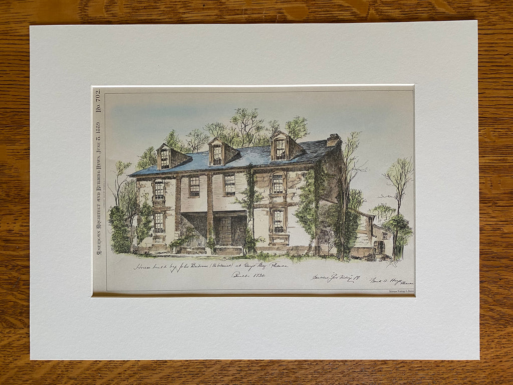 John Bartram House, Grey's Ferry, Philadelphia, 1889, Hand Colored Original -
