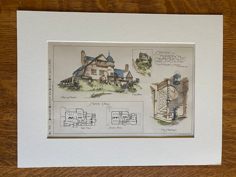 S E Guild House, Nahant, MA, 1885, Peabody & Stearns, Hand Colored Original -