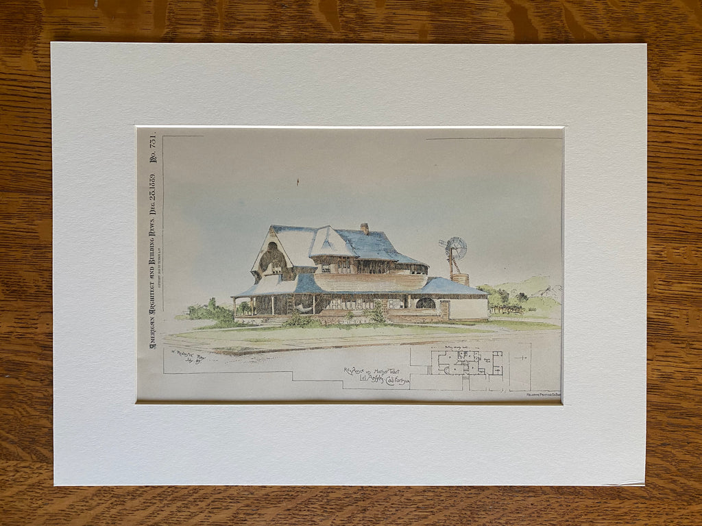 fHouse on Harper Tract, Los Angeles, CA, 1889, W Redmore Ray, Hand Colored Original -