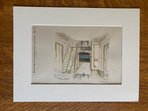 Hall in Old House, Monticello, NY, 1889, G Howard Chamberlain, Hand Colored Original -