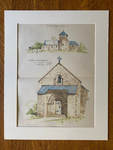 St Johns in the Wilderness Church, 1888, William Hazlett, Hand Colored Original -
