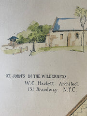 St Johns in the Wilderness Church, 1888, William Hazlett, Hand Colored Original -