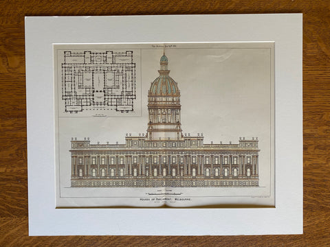 Houses of Parliament, Melbourne, Australia, 1881, Hand Colored Original -