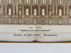 Houses of Parliament, Melbourne, Australia, 1881, Hand Colored Original -