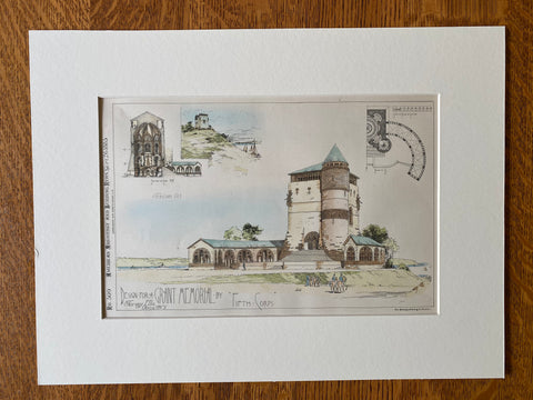Grant Memorial, First Prize, by Harvey Ellis, 1885, Original Hand Colored -