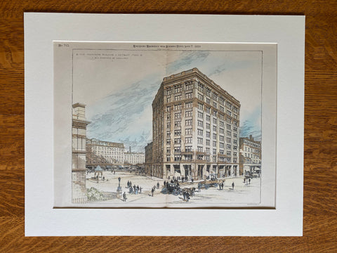 Hammond Building, Detroit, MI, 1889, G H Edbrooke, Original Hand Colored -